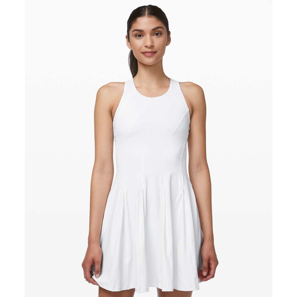 LULULEMON Court Crush Tennis Dress White Nulux Quick Dry Lined Pockets 8 - Picture 2 of 8